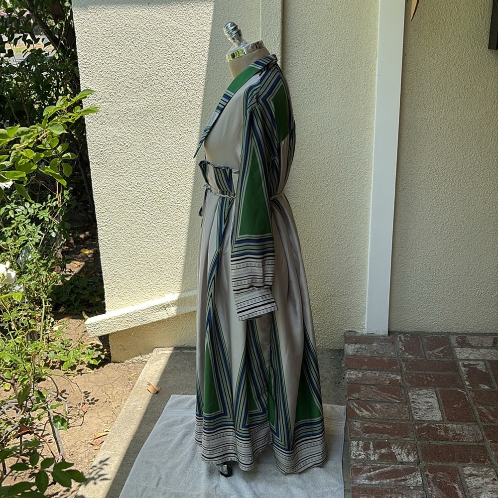NWOT Beulah luxury brand Striped Green & Blue midi Dress w/ buttons & tie waist - Picture 6 of 13
